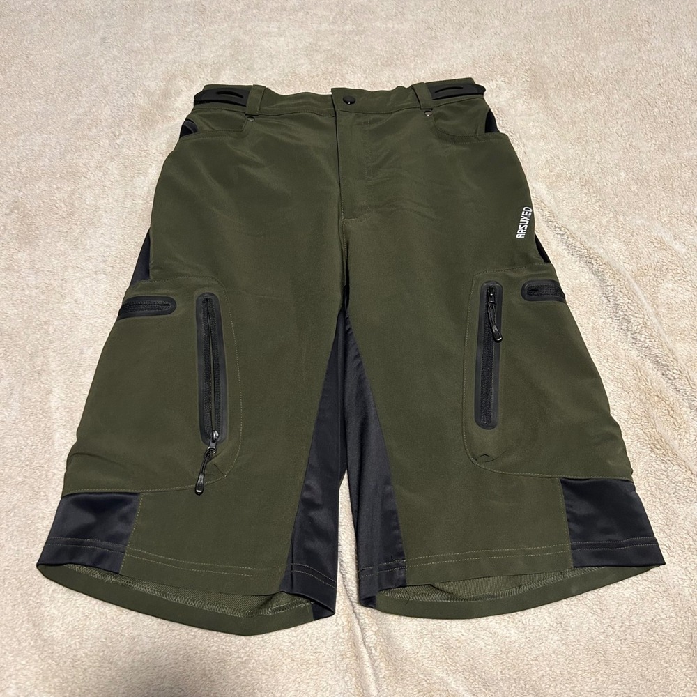 ARSUXEO Mountain Bike‎ Shorts Mens M 28-33 12in Green Black Pockets MTB Cycling